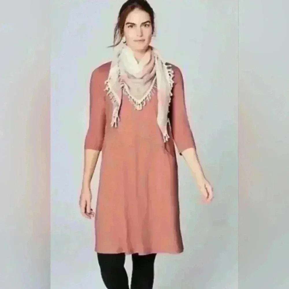 Pure J. Jill Easy Knit Seamed Dress Pocket Cotton Modal Size Medium Dusty Pink